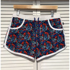 Andrew Christian SIZE LARGE 3" Lined SwimShorts Banana Print Red Blue Trunks Men